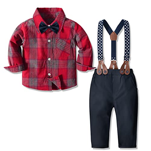 Yilaku Baby Boy Kleidung Kleinkind Jungen Kleid Kleidung Jungen Kleidung Jungen formaler Anzug mit Fliege+Hosenträger Hose Kleinkind Jungen Outfit,Rot Navy