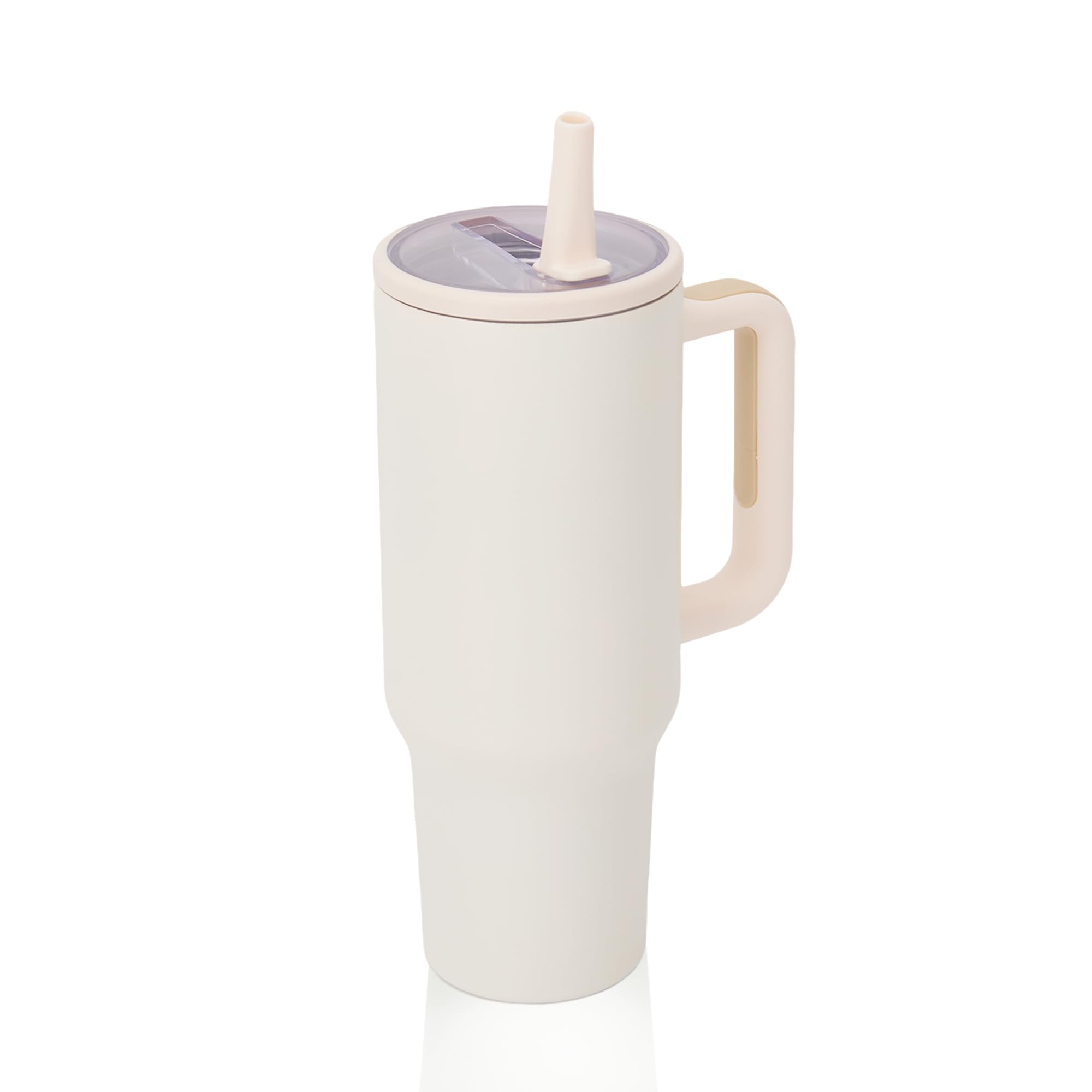 Y·J&H 40oz (1200ml) Travel Tumbler Double Wall Vacuum Insulated Coffee Mug Stainless Steel Coffee Cup with Handle and Flip Straw, BPA Free - Cream White