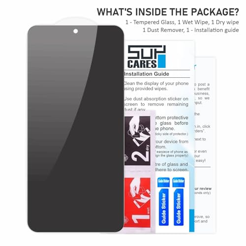 Image of SupCares Privacy Tempered Glass for Samsung Galaxy S25 Plus and Galaxy S24 Plus (6.7 Inch) With Installation Kit | 9H Edge to Edge Screen Protector | Black