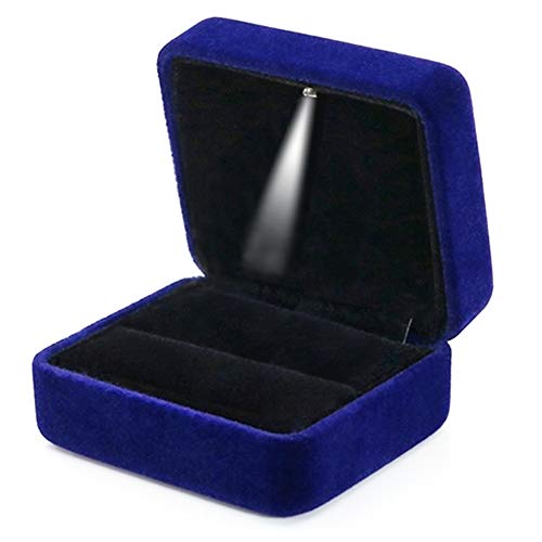 GBYAN Velvet Ring Box with LED Light Jewelry Display Gift Box for Proposal,Engagement, Wedding (Blue)