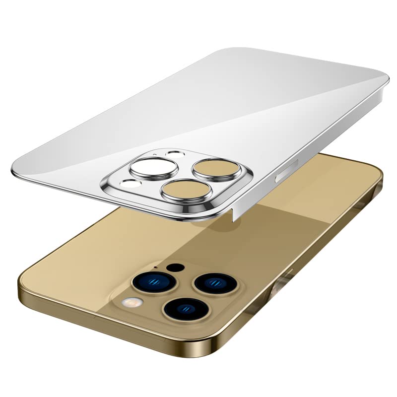 Callancity Ultra Thin Shockproof Case for iPhone 14 Pro - Stainless Steel Protective Cover-Heavy Duty Frame Rugged Back Phone Bumper 6.1” Silver