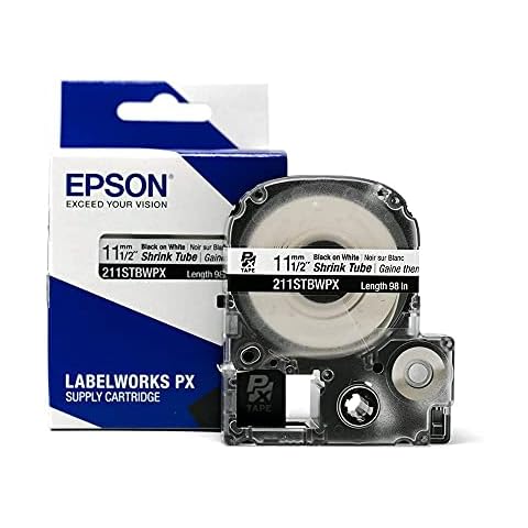 Epson LABELWORKS 211STBWPX Tape Cartridge - Black on White Shrink Tube Industrial Label Maker Tape - AWG 2-8, 1/2" (11MM) Wide, 8 ft (96") Cover