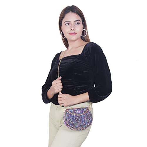 Image of Shakuntala Vintage Clutch - Metal Mosaic Stone & Shell Design Purse - Handmade Women's Handbag