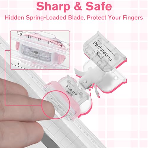 Meafeng 3-in-1 Paper Trimmer with Straight, Scoring & Perforating Blades, 9\" A5 Cutter for Crafting, Scrapbooking, Cardstock, Labels & Home Office Use – Compact & Portable (Pink)