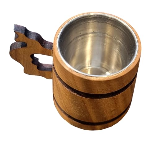 Wooden World - Premium Wooden Alcohol Shot Glass with Metal Insert - Light Brown with Handle - Image 4