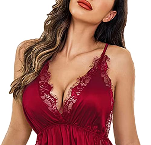 Image of FIMS - Fashion is my style Women's Satin Above The Knee Babydoll Lingerie Set Regular Nightgown