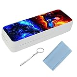 Tudguiloae Eyeglass Case Hard Shell, Two Wolves Facing Portable Sunglass Case, fashionable PU Leather Eyeglass Case, Eyeglass Holder Box with Cleaning Cloth Glasses Disassembly Tool, for Men Women