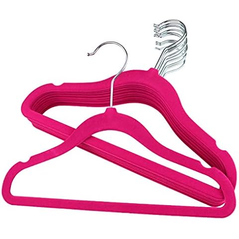 The Hanger Store 20 Kids Pink Non-slip Velvet Space Saving Coat Clothes Hangers with Trouser Bar Cover