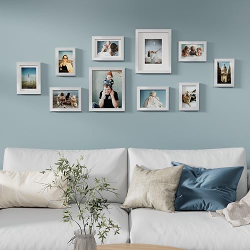 Image of Vittanly Picture Frames Set of 10, Picture Frames Collage Wall Decor with Two 8x10, Four 5x7, and Four 4x6 Photo Frames, Gallery Wall Frame Set for Wall or Tabletop Display, Silver
