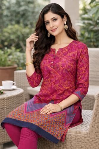 Image of Women's Cotton Blend Unstitched Kurti Set for Women | A-Line Style Dress Material | 2-Piece Traditional Ethnic Wear Suit Fabric