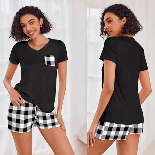 Image of Ekouaer Womens Pajama Sets Short Sleeve Pajamas for Women Sets Soft Lounge Sets Casual V Neck Sleepwear PJS