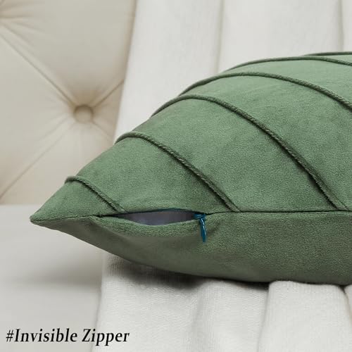 Image of GIGIZAZA Decorative Velvet Pillow Covers 18x18, Set of 2 Olive Green Sofa Couch Throw Pillows Covers Cases, Living Room Square Cushion Accent Stripe Covers