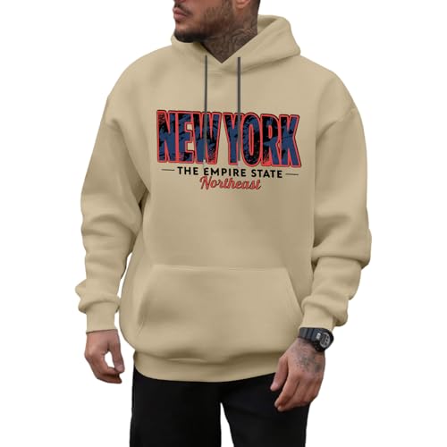 Hoodies for Men Graphic - Long Sleeve Letter Hooded Sweatshirt,Fall Winter Pullover Top Travel Fashion Clothes
