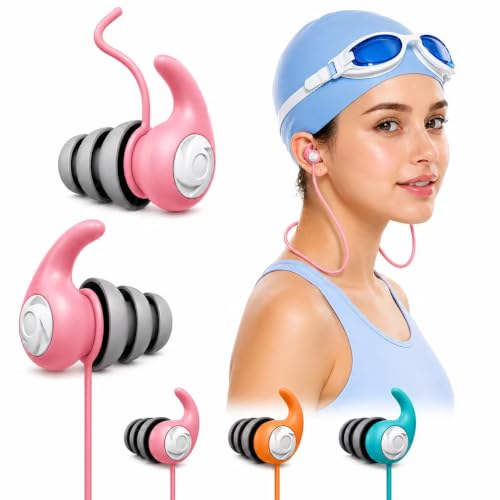 Bouchons d’Oreille Natation Adultes, 3 Paires en Silicone Étanche avec Cordon Amovible, Réutilisables pour Piscine, Douche et Sports Aquatiques
