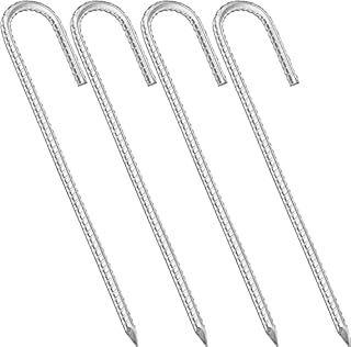 16 Inch Ground Anchor, Heavy Duty Galvanised Steel Ground Anchor, J-Shape Pegs, Stable, Tent Pegs With Chisel Tip At The End, Ideal For Gazebos, Tents, Trampolines, Football Nets (Pack Of 4)