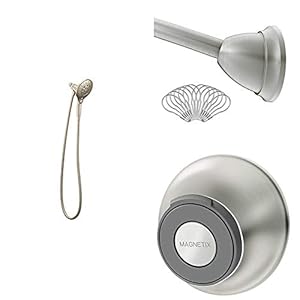 Moen 3662EPBN Engage Magnetix Six-Function 5.5-Inch Handheld Showerhead with MDN2170BN Magnetix Shower Rod and 186117SRN Magnetix Remote Dock, Brushed Nickel