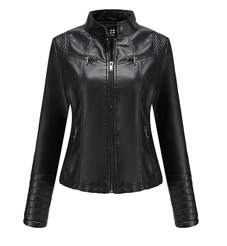 Veste en simili cuir noir ajustée pour femme M avec fermeture éclair