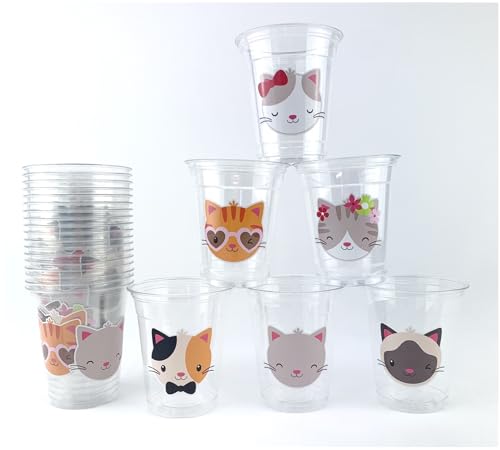 Cat Themed Party Cups, Kids Birthday Party Supplies, Disposable B...