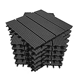 Duisrech WPC Terrassenfliesen, 11 Stück 30x30 cm Balkon Bodenfliese, Gartenfliesen mit Klick-System, Bodenbelag mit Drainage, Balkon Boden Anthrazit in Holzoptik, 1 m²