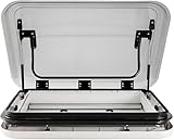 【Finestra Superiore con Ventilazione per Tetto RV】Dotata di una striscia luminosa a LED 12V DC per l'illuminazione; basta collegarla all'alimentazione del veicolo. Include una tenda parasole nascosta che si apre facilmente. Offre protezione da sole e pioggia, traspirabilità e migliora l'estetica del RV. Angolo massimo di apertura: 70°.