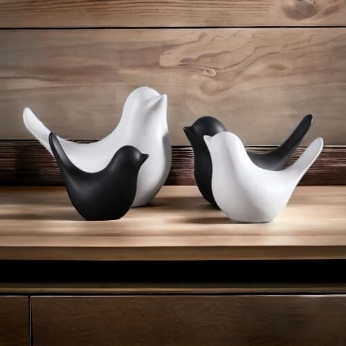 Image of Ceramic Birds Figurines Ceramic Blessing Birds Figurine Home Decorations Accessories Set of 4 (2 Black and 2 White)