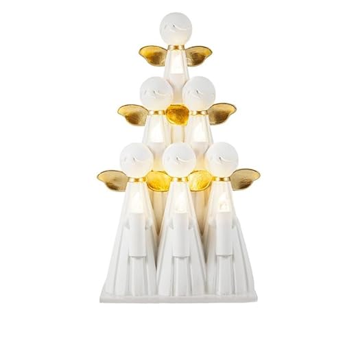 DRW Figura Angeles in scala bianca e oro in resina dipinta a mano 16x27 cm