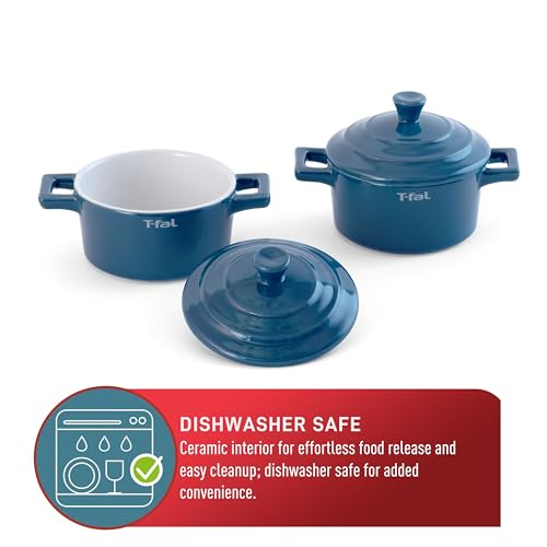 T-Fal Ceramic 2 Pc Mini-Cocotte set with lids, uniform heat-distribution, oven, microwave, freezer and dishwasher safe, blue by T-Fal - Image 4
