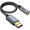 KiWiBiRD USB naar 3,5 mm Jack Audio Adapter, USB Koptelefoon, Headset en Microfoon Adapter, TRRS 4-polig, Externe Stereo…