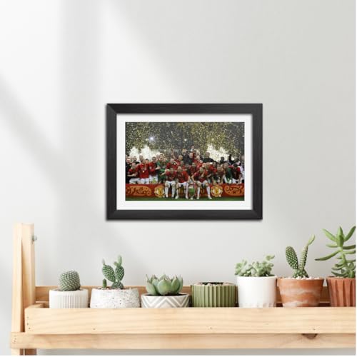 Image of TenorArts Manchester United Champions League Poster UCL 2008 Trophy Celebration Wall Photo Frame Painting with Matt Finished Black Textures (12 inches x 9inches)