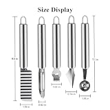 5 Pcs Stainless Steel Fruit Carving Knife Set, Kitchen Fruit Carving Knife, Watermelon and Ice Cream Scoop, 2-in-1 Dig Pulp Separator Fruit Peeling Tool, Crinkle Knife and Lemon Zester Grater