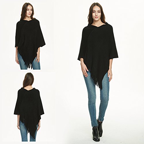Ferand Women's Knit Shawl Wraps Two-Way Poncho Sweater, New Years Eve Outfits Women, Black #TOP4
