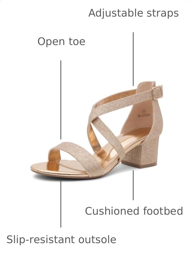 Image of Shoe Land SL-LESSA Women's Low Heels Open Toe Dress Heeled Sandals Cross Ankle Strap Chunky Block Short Heel Pumps Shoes for Office Prom Wedding Party