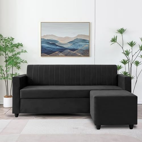 Image of Rosebell - Black Velvet L-Shape Sofa | Right-Hand 4-Seater Sectional Corner Couch for Stylish Living Rooms, Offices & Guest Spaces