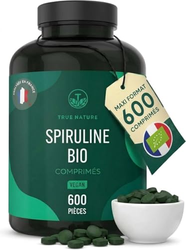 Spiruline BIO | 600 Comprimés 500mg | Cure 75 Jours | 19% Phycocyanine, Séchée à Froid | Sans Additifs & OGM | Vegan | TRUE NATURE