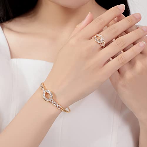 Rixigood 14K Gold Plated Cuff Bracelets For Women Teen Girls, Adjustable Copper Bangle Jewelry With Cubic Zirconia Crystal Love Gifts For Mother Daughter Female Friends #TOP3