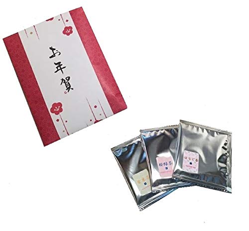 ★華をまとうお年賀プチギフト★「紅梅・お年賀」桜緑茶・ほうじ茶・玄米茶・日本茶ティーバッグ3種プチギフト 新春ご挨拶 お年賀 お年賀プチギフト 仕事始め 御年賀 粗品 正月