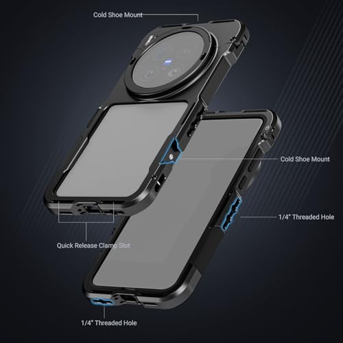 Image of NEEWER X200 Ultra Phone Cage, Quick Release Video Rig Stabilizer for Vlogging Filming Recording with 67mm Filter Ring 17mm Lens Backplate Filter Wrench Compatible with VIVO X200 Ultra, PA146 (Black)