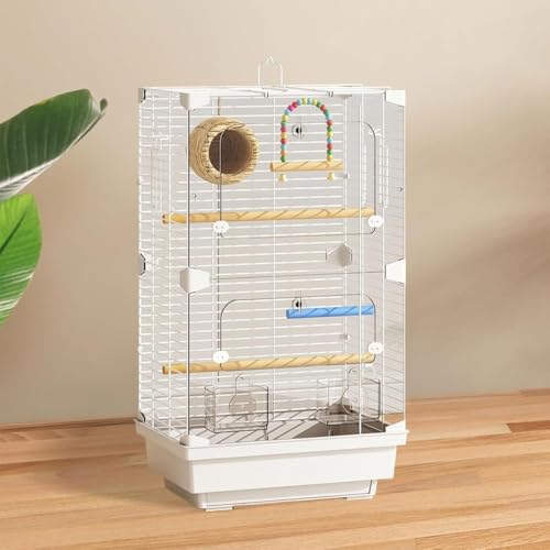 QINMOZH インコ 鳥ケージ 大型インコインコ小屋透明なかご バードケージ 掃除しやすい高強度 ブランコ付き、フードボウル、スナップオンデザインペット用品 ポータブル鳥かごオカメインコ (B,A)