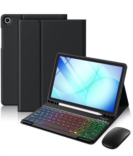 Harvopu for Galaxy Tab A11 Plus/A9 Plus 11 Case with Keyboard-Wireless Mouse Backlit Detachable Keyboard Stain-Resistant Cover with Pen Holder for Galaxy A11+/A9+ 5G Tablet Case 11-inch Black