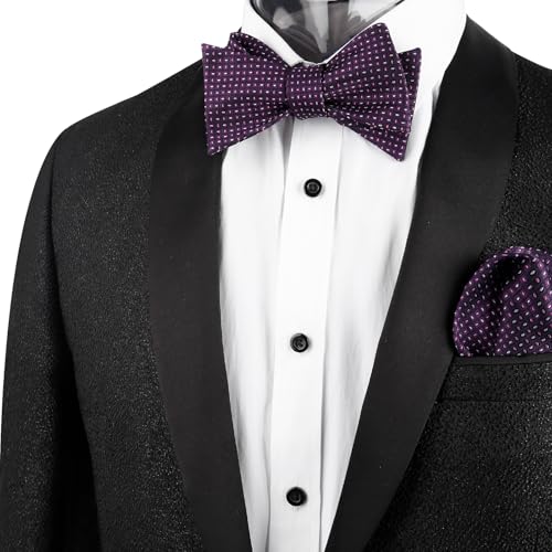 Image of Alizeal Mens 2pcs Solid Self-tied Bow Tie Set | Alizeal Mens 2pcs Self-tied Solid /Animal Bow Tie and Pocket Square Set Perfect for Wedding Business Formal Events