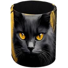 PU Leather Pen Holder for Desk, Black Cat Pencil Cup Multifunctional Desktop Organizer Caddy for Home School Office Desk Accessories
