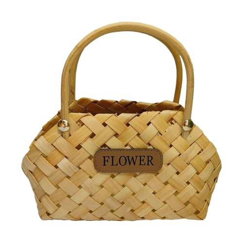 Flower Girl Baskets - Hand Woven Basket | Natural Boho Wicker Rattan Basket | Wedding Candy Basket | Decorative Bride Flower Baskets, Home Decor Table Centerpiece for Holiday Parties