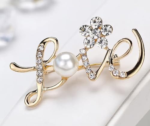 Love Letter Brooches Pin Tiny Crystal Flower White Pearl Pins Women Girls Lapel Pin Gift For Mom Girlfriend #TOP7