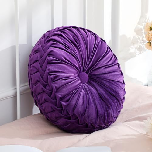 Drydiet 1 Pcs Round Throw Pillows Decorative Velvet Pleated Throw