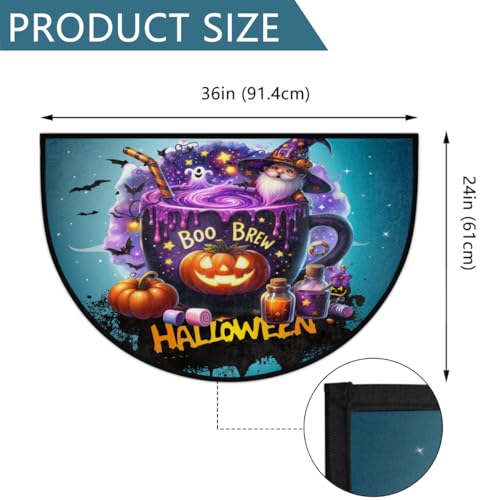 Image of Half Round Door Mat Halloween Potion Goblin Pumpkin Non-Slip Semi Circle Area Rug Washable Half Moon Hearth Rugs for Indoor Outdoor Bathroom Kitchen Patio Runner Mat Laundry Room Home Decoration