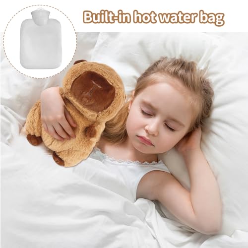YANGUN Wärmflasche Kinder, Capybara Kuscheltier, Süße Wärmflasche Tier mit Bezug, Hot Water Bag, Herausnehmbarer Innenbehälter, Wärmeflasche Kuschelig für Kinder & Erwachsene
