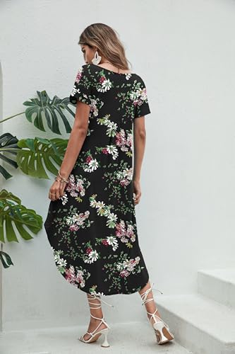 Image of Ekouaer Long Nightgowns for Women Short Sleeve House Dress with Pockets V Neck Sleepshirts Side Split Sleepwear S-4XL