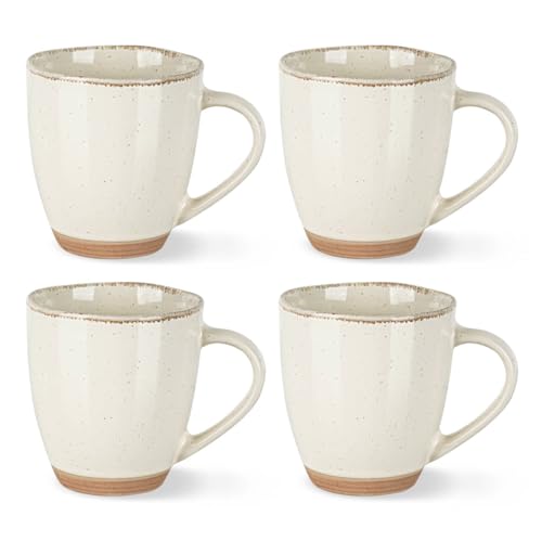AmorArc 12oz Ceramic Coffee Mugs set of 4, Stylish Coffee Mugs with Rustic Terracotta Underside for Latte/Cappuccino/Milk/Cocoa, Dishwasher&Microwave Safe, Light Beige