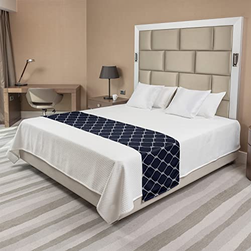 Ambesonne Navy Blue Bed Runner, Navy Sea Yacht Theme Cool Classic Vessel Design In Vertical Rope Artwork, Decorative Accent Bedding Scarf For Hotels Homes And Guestrooms, Queen, Blue White #TOP1