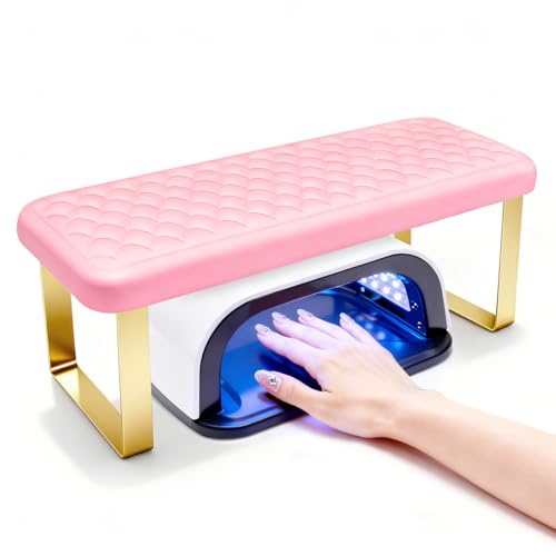 AIKYA Manicure Hand Rest for Nails Tech - Erasable Nail Arm Rest with Comfort Memory Foam, High Rebond & Non-Slip Aluminum Alloy Base-Pink